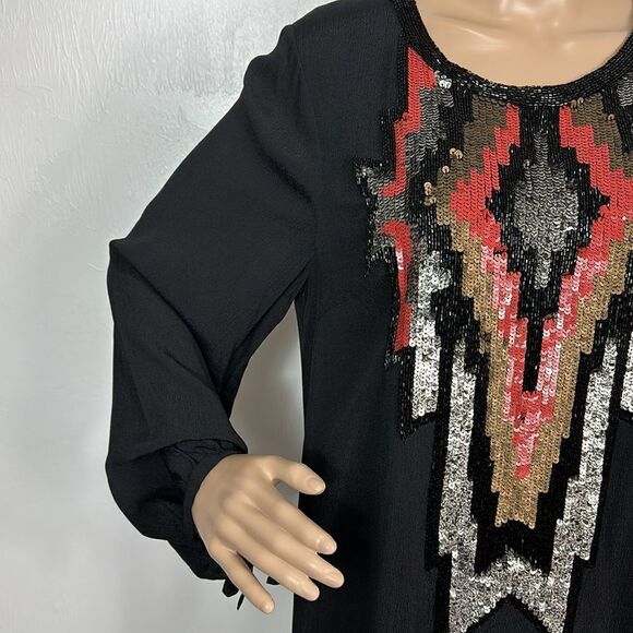 Yoana Baraschi Black Long Sleeve Rhinestone Beaded Sheath Dress Size 12 - Picture 4 of 13